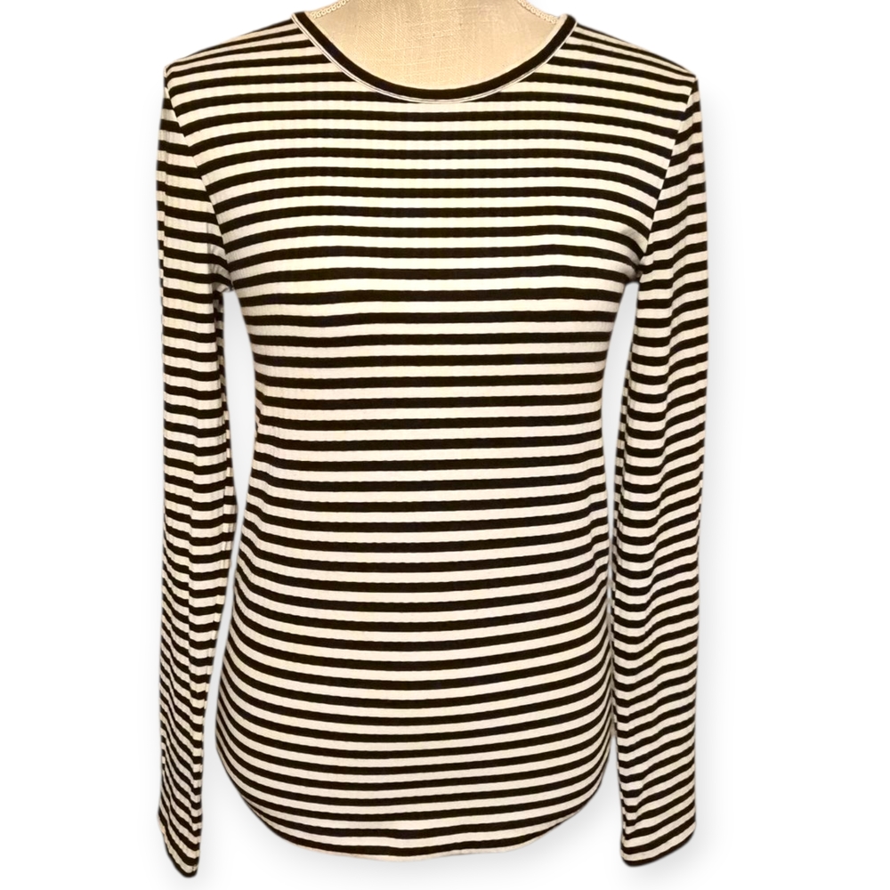 PIECES | Women's Black and White Striped Long Sleeve Top
